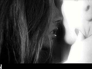 Beautiful milf in stockings blows cock, cum on big natural tits, sensual kissing and sex