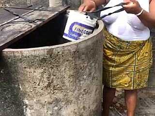 bitch with massive tits gets helped and fucked hard outdoor?