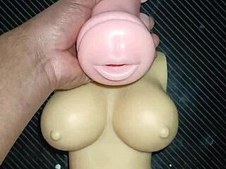 in a trio, kissy and dolly engage in blowjob and anal sex from mouth to ass, ending with cum on tits, featuring amateurs and real doll close-ups