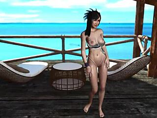 Skinny Wet Tifa Lockhart Dances Casually on the Beach