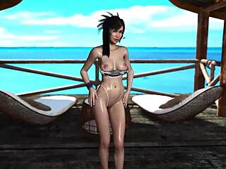 Skinny Wet Tifa Lockhart Dances Casually on the Beach