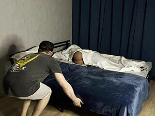 Brother pranks stepsister, jerks off watching her.