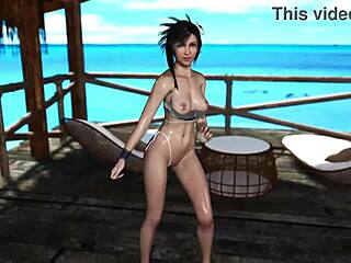 Skinny Wet Tifa Lockhart Dances Casually on the Beach
