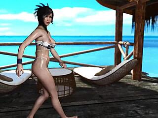 Skinny Wet Tifa Lockhart Dances Casually on the Beach