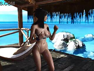 Skinny Wet Tifa Lockhart Dances Casually on the Beach