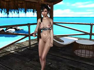 Skinny Wet Tifa Lockhart Dances Casually on the Beach