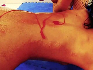 Fake tits lesbians lick syrup off each other