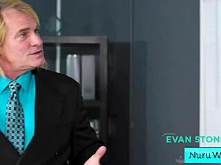 Ebony masseuse gives wet nuru massage - Evan Stone, Nina White.