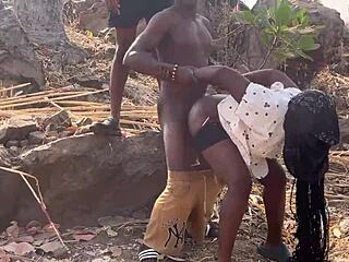 Did we hike from the river to the mountain top just to have intense doggystyle sex with that ebony babe in a quickie threesome?