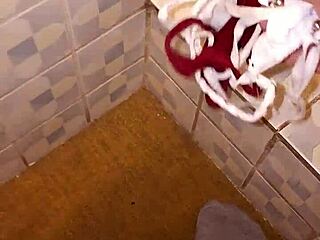 Pretty milf leaves her panties in the bathroom for teasing