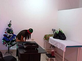 The nurse is caught in the hospital decorating the doctors office and getting super sexy and hot