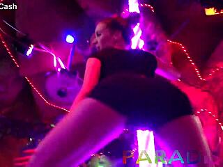 Twin Girlfriends Get Fucked in Public Bathroom After Stripping on Poles.