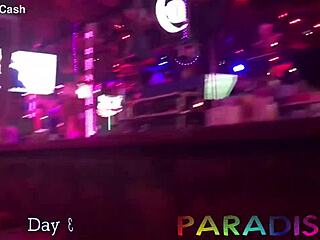 Twin Girlfriends Get Fucked in Public Bathroom After Stripping on Poles.