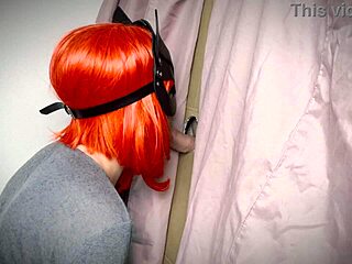 Ginger girl feels thrilled finding gloryhole for blowjob