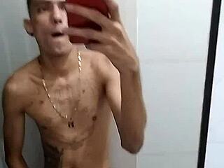 Amateur Guy Jerking Off Solo In Bathroom After Soccer Game.