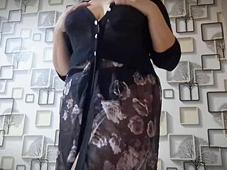 Hot Asian babe teases lover with big natural tits play