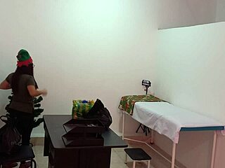 The nurse is caught in the hospital decorating the doctors office and getting super sexy and hot