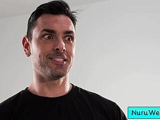 Two horny busty girls seduce client before sex massage in shower