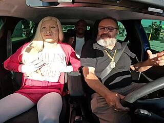 Blondes give ride to Tiffany Wilson and Latrell. Elisa Ferraz joins for blowjob and dirty talk.