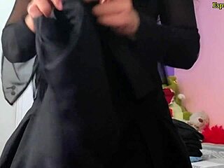 latina brunette tries on lingerie