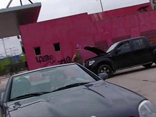 nice blowjob in the supermarket parking lot with monster cock cumshot.