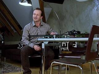 petite blonde in heels licks cum off his cock after spooning sex