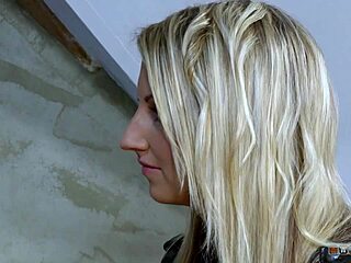 petite blonde in heels licks cum off his cock after spooning sex