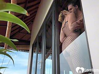 Hell Yeah! Standing Doggy and Morning Blowjob with Skinny Blonde in Fishnets!