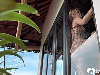 Hell Yeah! Standing Doggy and Morning Blowjob with Skinny Blonde in Fishnets!