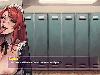 Redhead maid performs oral on big black cock during shadows of ambition gameplay