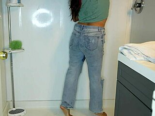 latina gets wet strips panties and showers messily