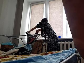 while girlfriend hangs laundry, i fuck her pussy hard