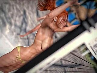 is this petite redhead topless on the beach with a thug?