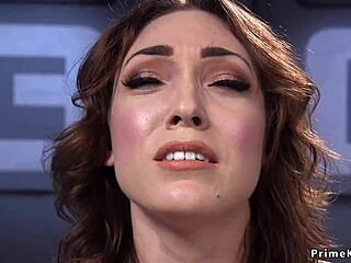 stunning brunette uses vibrator on sybian for kinky fucking