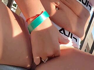 Blonde Amateur Masturbates Wet Pussy in Public Pool