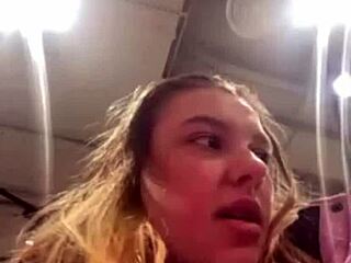 a teen 18+ masturbates in a taxi and then in the mall, reaching orgasm publicly.