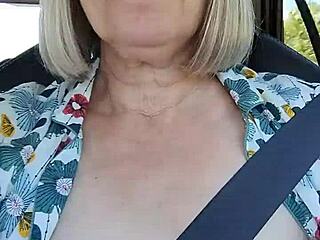 selfie with tits exposed in the car housewife naughty
