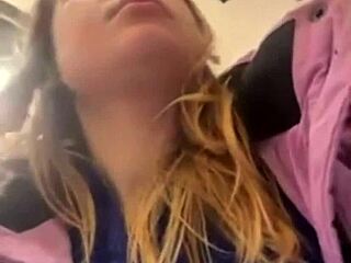 a teen 18+ masturbates in a taxi and then in the mall, reaching orgasm publicly.