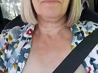 selfie with tits exposed in the car housewife naughty