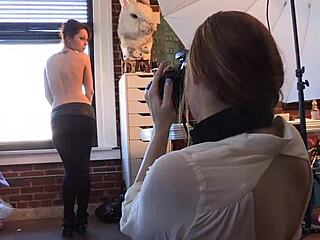 two brunettes turn photoshoot into wet pussy play