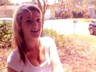 Horny blonde cutie shows exercise ball then takes bbc deep.