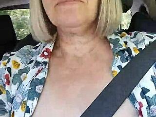 selfie with tits exposed in the car housewife naughty