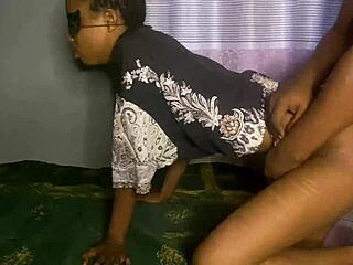 Ebony babe contrasts with skinny in doggy fucking