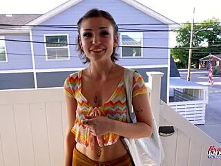 Petite brunette Wendy rubs her pussy, then gets it banged after a blowjob