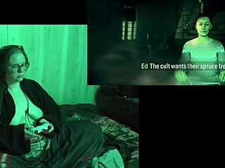 In this naked playthrough of Alan Wake 2, the character explores with big tits and tattoos