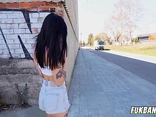 barca girl in barcelona public scene with petite shy spanish teen 18+