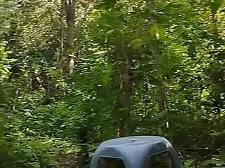 latina gives blowjob in the woods