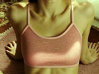 Blindfolded models in lingerie tease with feet