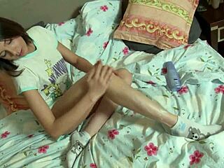 Slim Brunette Calla A Moisturizes Her Body