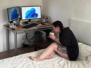 gamer girl muff dives stepbro in roleplay fuck with big tits cum on face